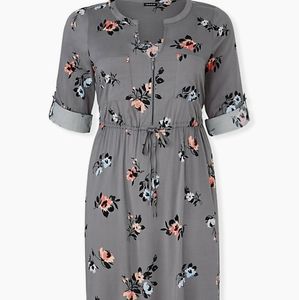 Torrid Grey Floral Challis Zip Front Shirt Dress